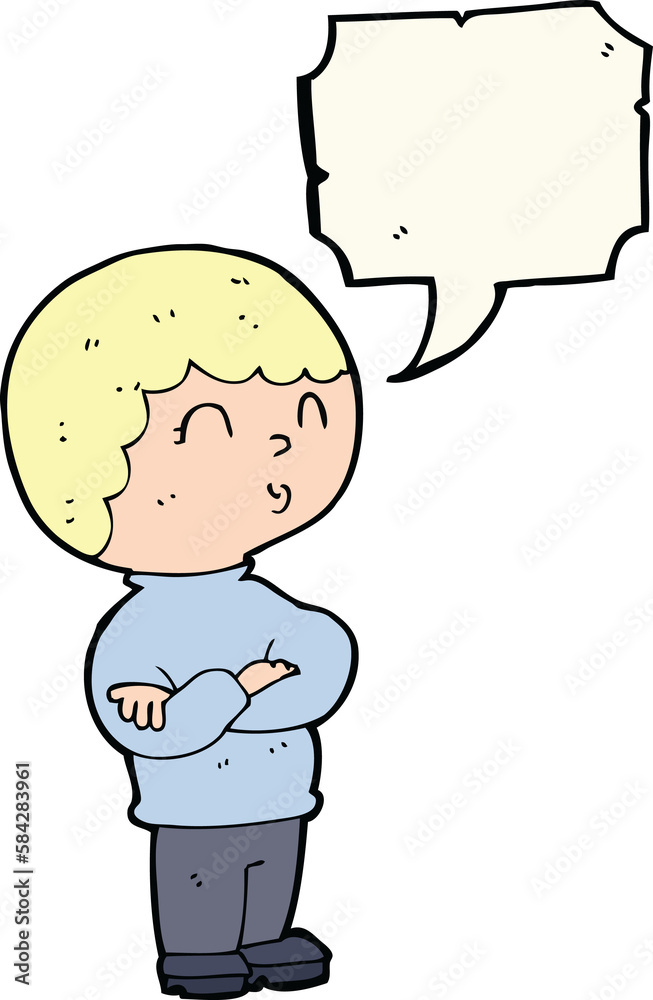 cartoon boy with folded arms with speech bubble cartoon boy with folded arms with speech bubble