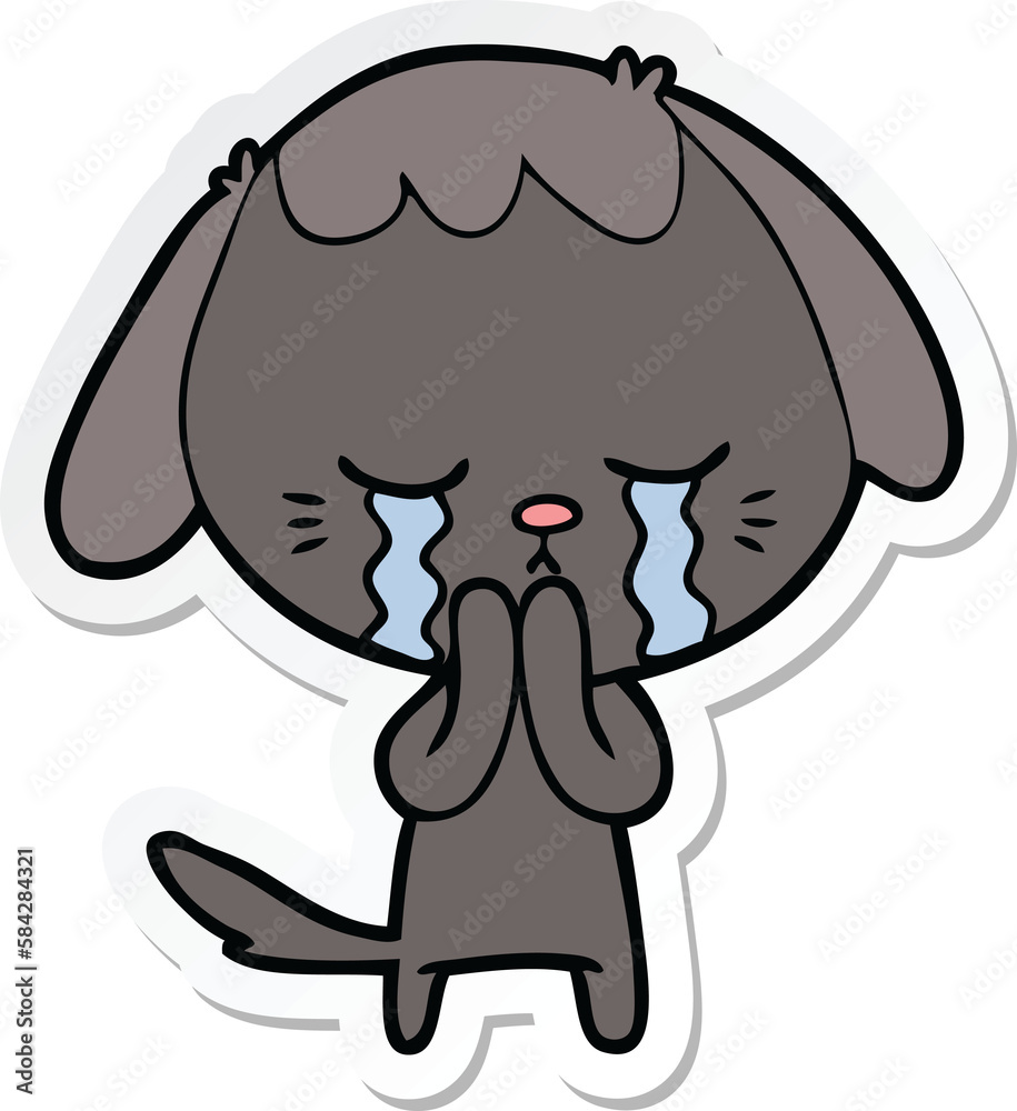 sticker of a cartoon crying dog sticker of a cartoon crying dog