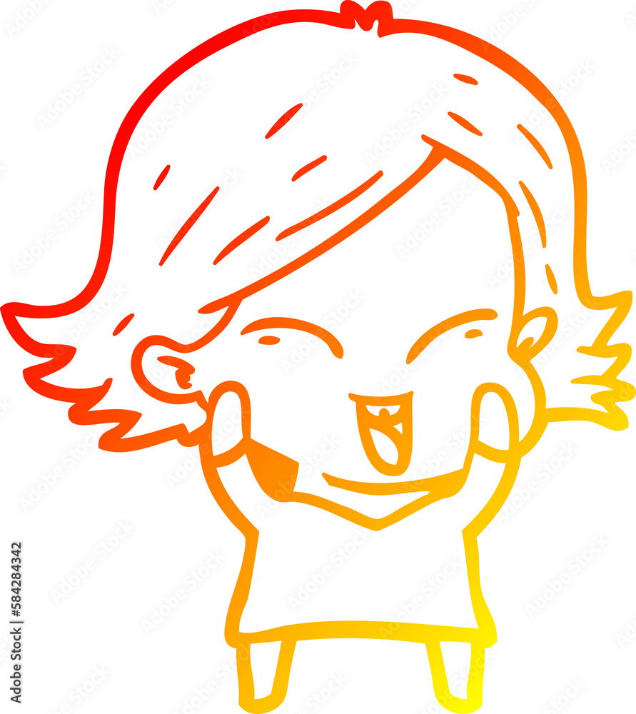 warm gradient line drawing happy cartoon girl warm gradient line drawing happy cartoon girl