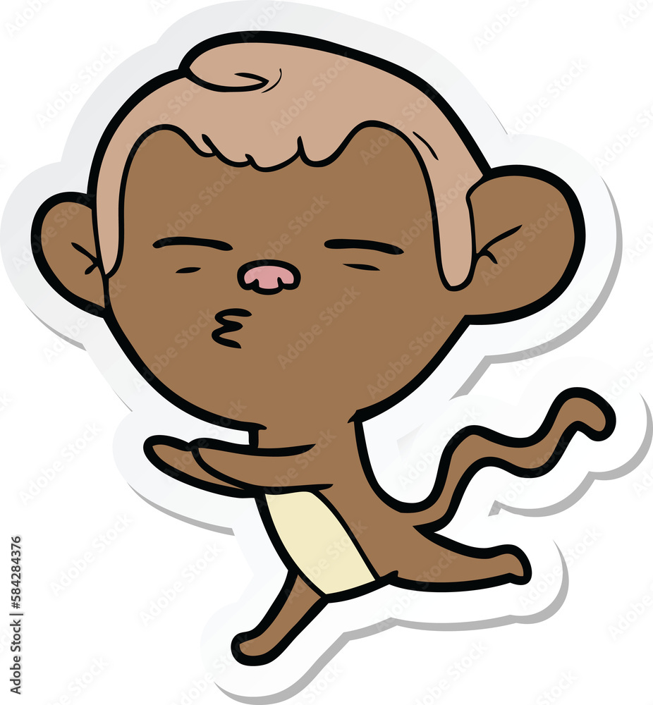 sticker of a cartoon suspicious monkey sticker of a cartoon suspicious monkey