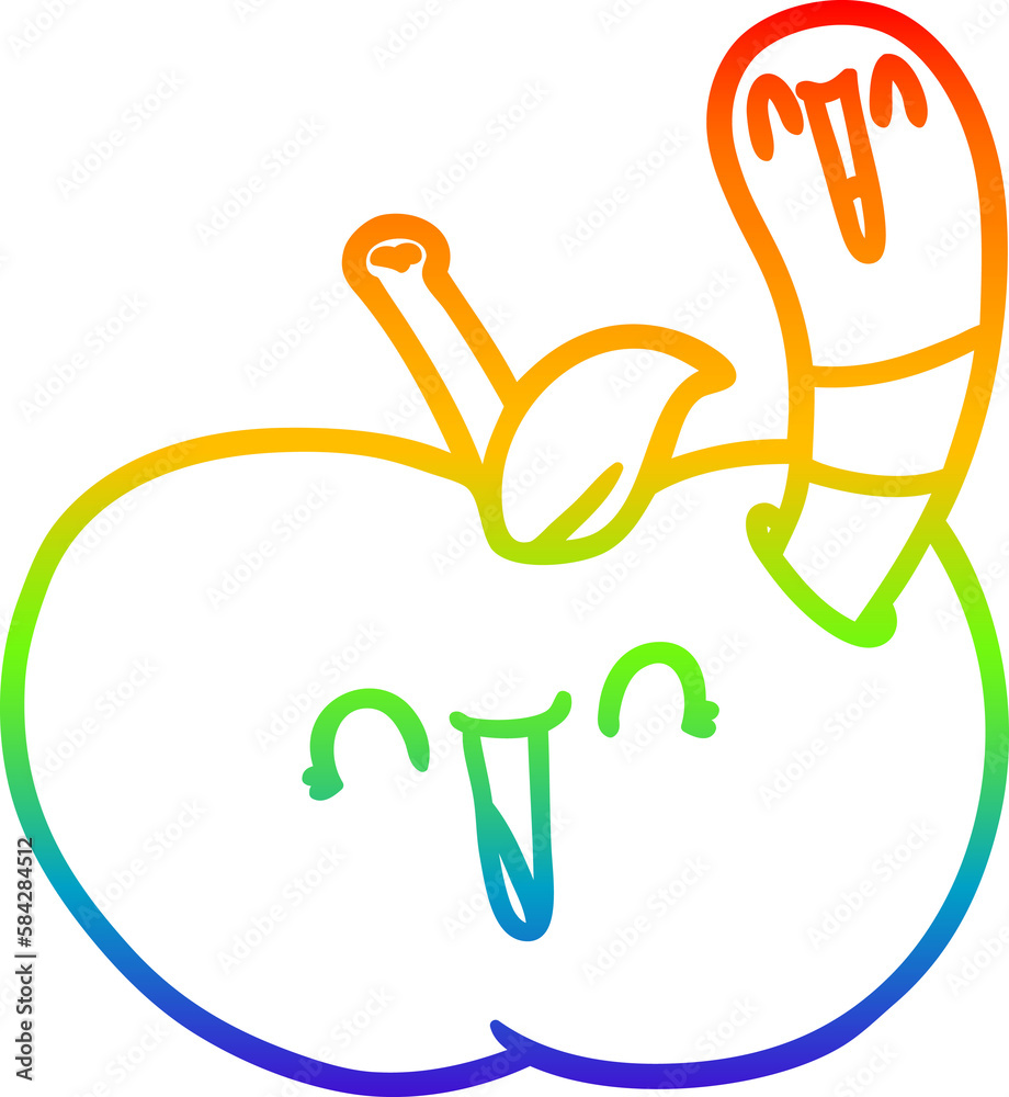 rainbow gradient line drawing cartoon worm in happy apple rainbow gradient line drawing cartoon worm in happy apple