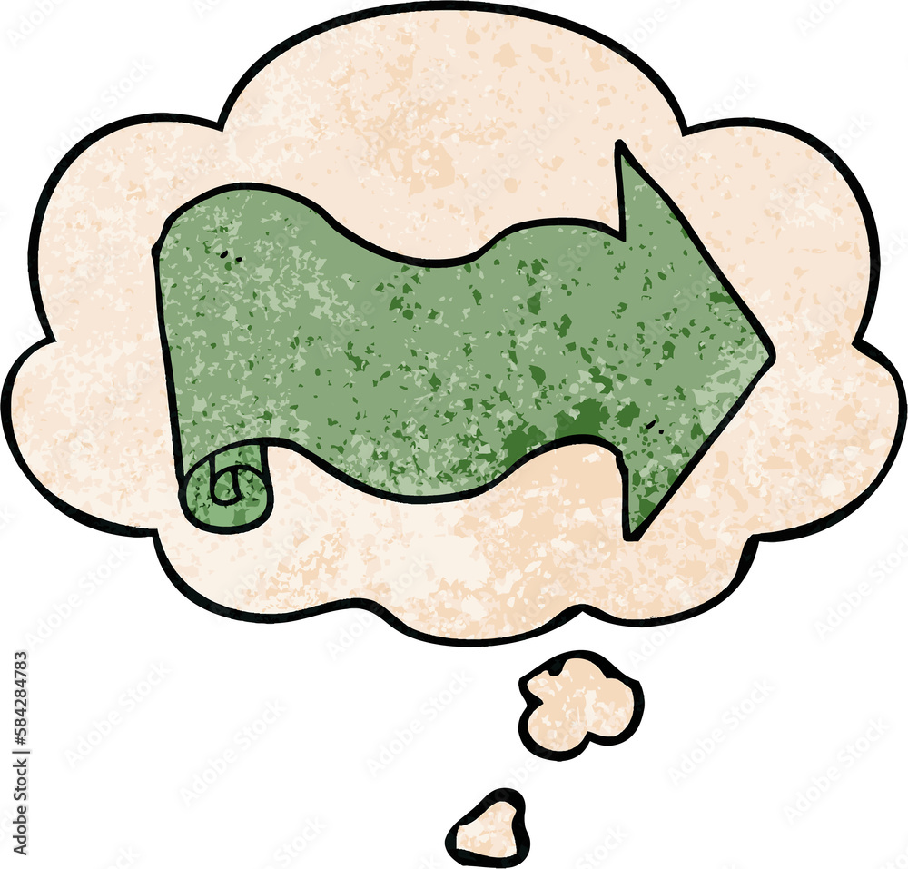 cartoon arrow and thought bubble in grunge texture pattern style cartoon arrow and thought bubble in grunge texture pattern style