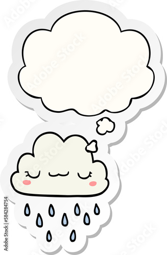 cartoon storm cloud and thought bubble as a printed sticker