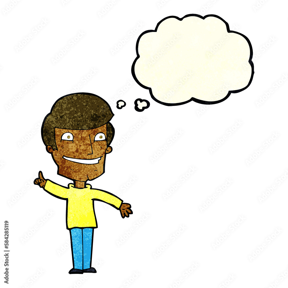 cartoon grinning man with idea with thought bubble cartoon grinning man with idea with thought bubble
