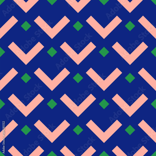 Retro pattern. Vector ornamental geometric seamless texture. Simple ornament with lines, feather grid, fish scale, repeat tiles. Trendy abstract vintage geo background. Blue, pink and green color