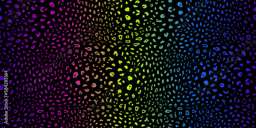Leopard print pattern. Vector seamless background. Animal skin texture in retro 1990s - 2000s fashion style. Trendy neon colors, rainbow holographic effect. Trendy pop art pattern. Repeating design