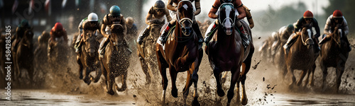 Fotografiet Kentucky derby horse racing. Generative AI illustration.