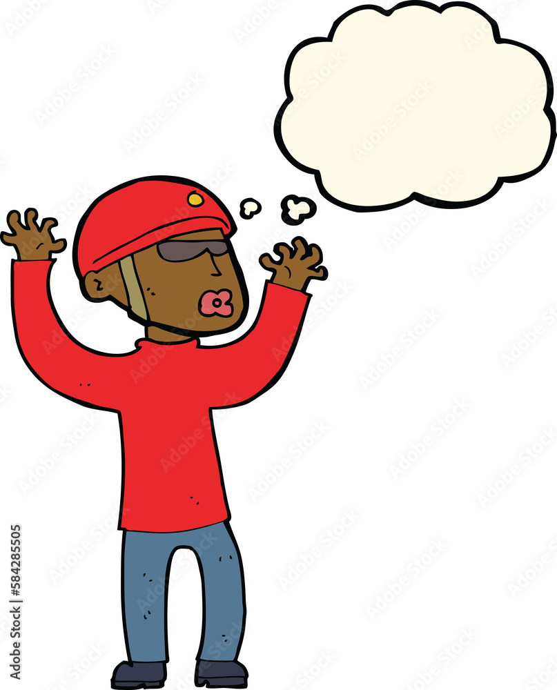 cartoon security man panicking with thought bubble cartoon security man panicking with thought bubble