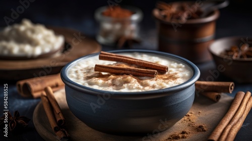 Rizogalo, a creamy rice pudding flavored with cinnamon - Generated by Generative AI 