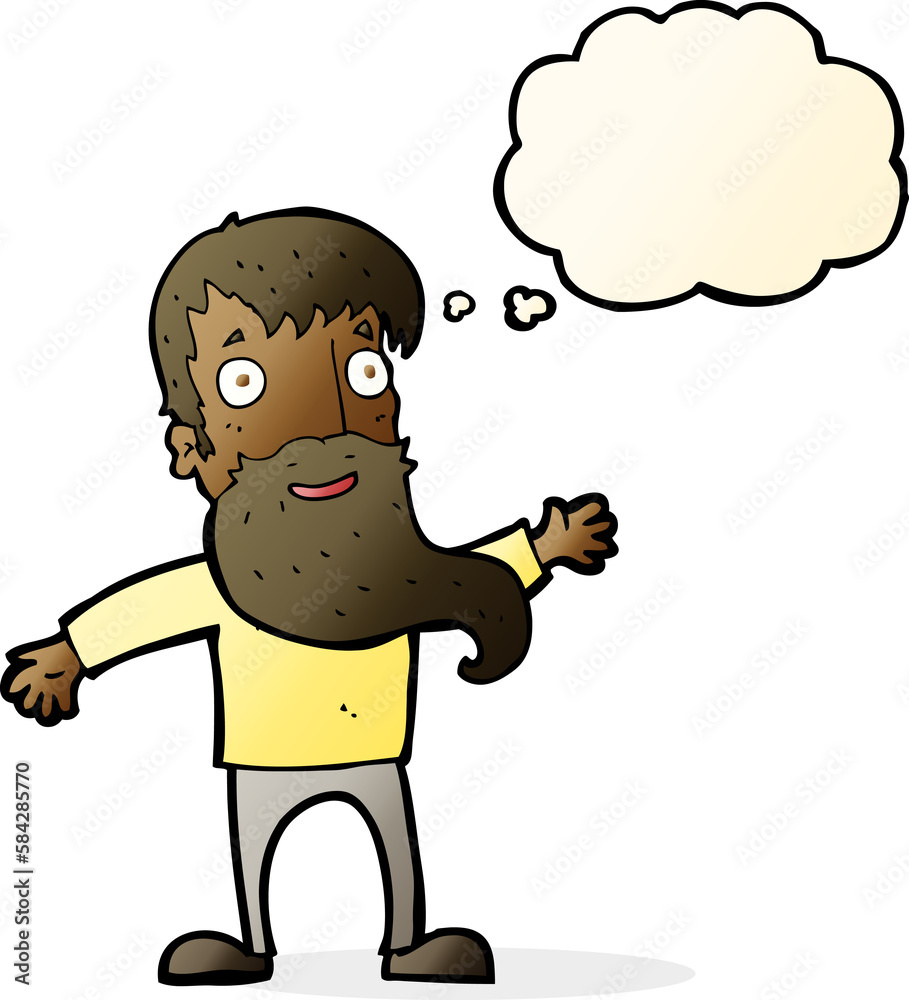 cartoon man with beard waving with thought bubble