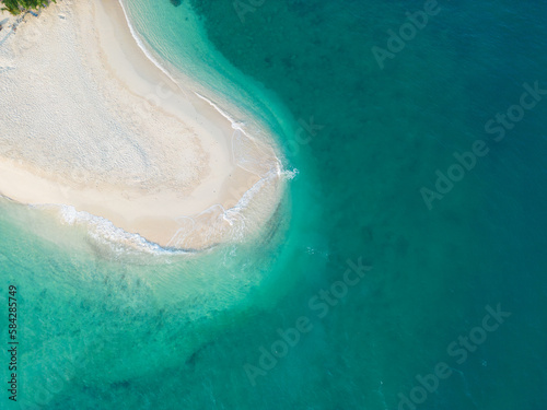 Aerial view white sand beach sea itropical sland turquoise water