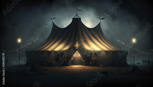 circus tent in the dark with lights