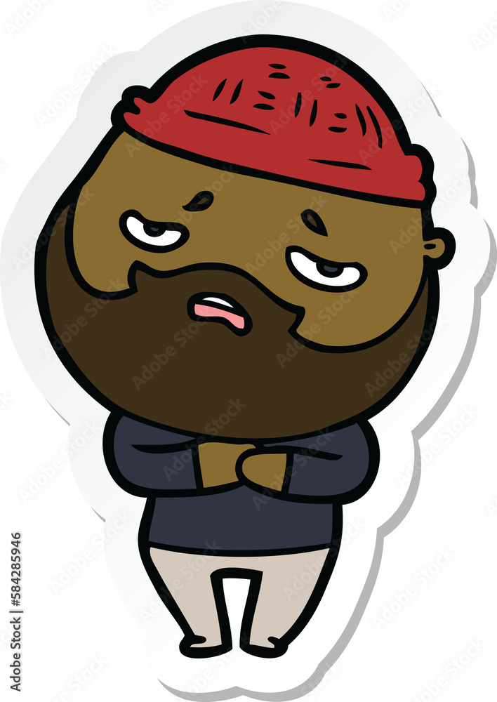 sticker of a cartoon worried man with beard sticker of a cartoon worried man with beard
