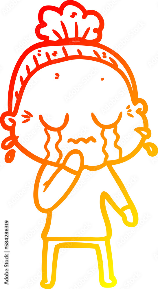 warm gradient line drawing cartoon old woman crying
