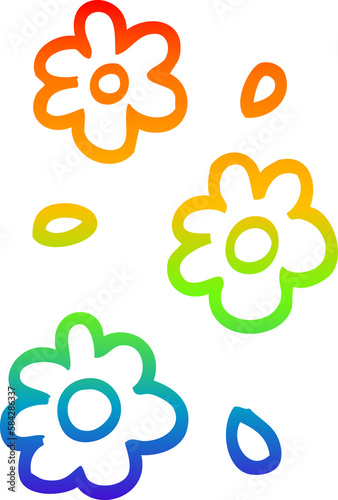 rainbow gradient line drawing cartoon flower heads