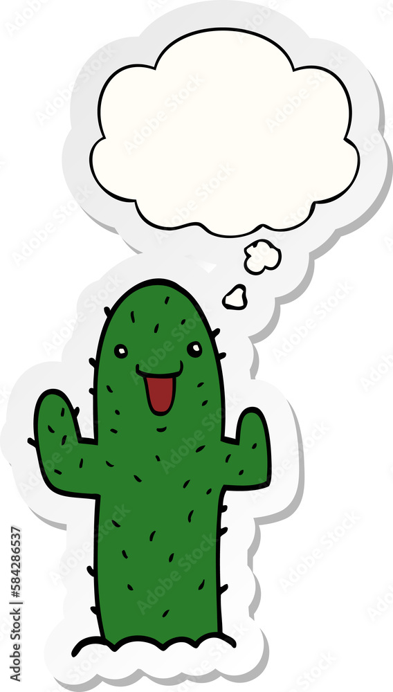 cartoon cactus and thought bubble as a printed sticker cartoon cactus and thought bubble as a printed sticker