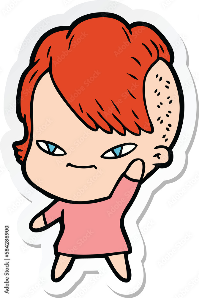sticker of a cute cartoon girl with hipster haircut sticker of a cute cartoon girl with hipster haircut