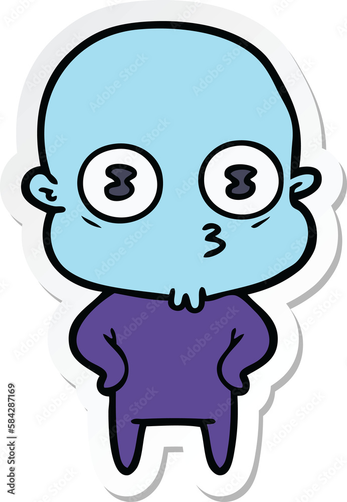 sticker of a cartoon weird bald spaceman sticker of a cartoon weird bald spaceman