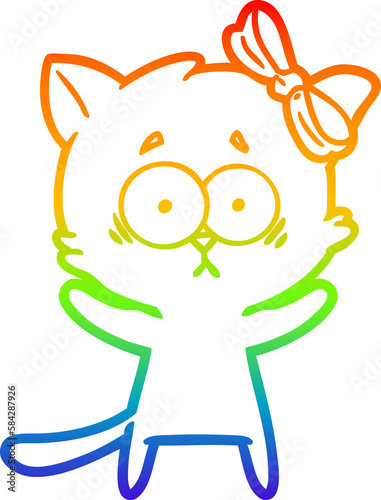 rainbow gradient line drawing cartoon cat