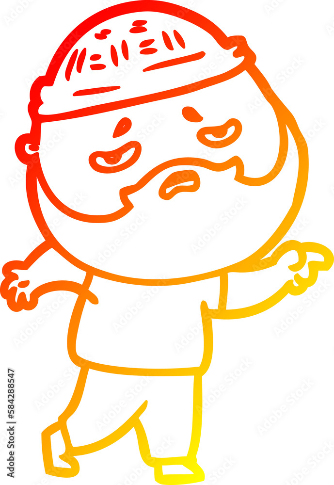 warm gradient line drawing cartoon worried man with beard