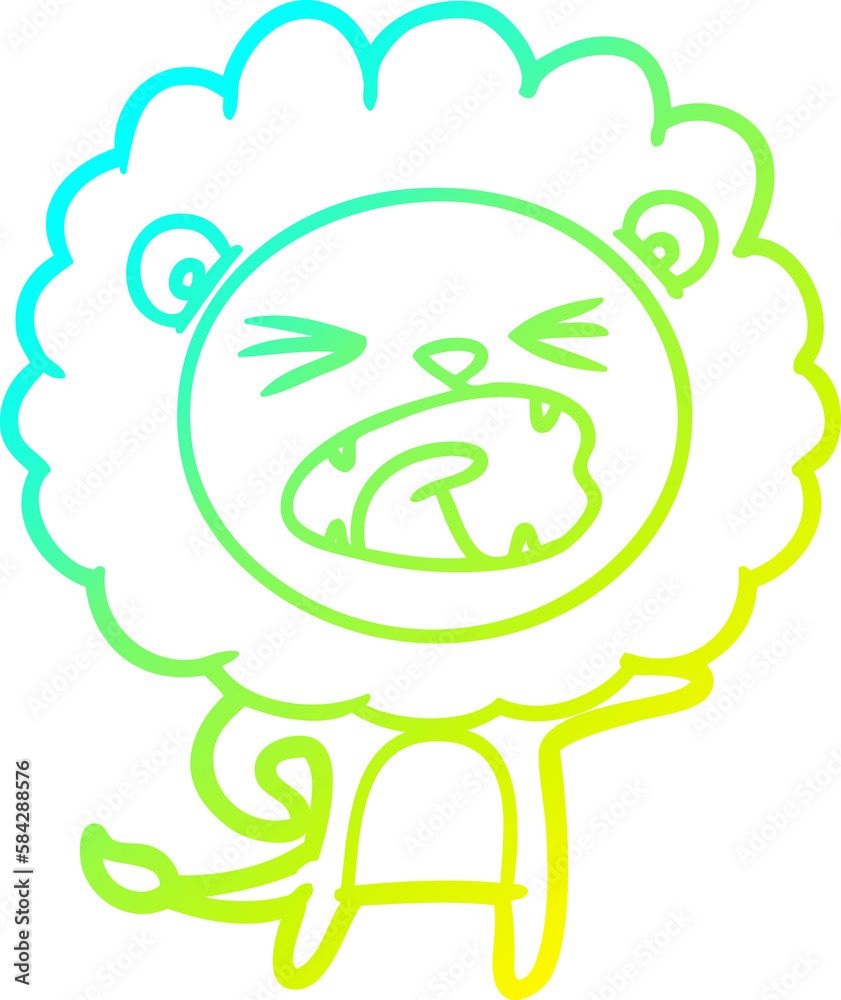 cold gradient line drawing cartoon lion