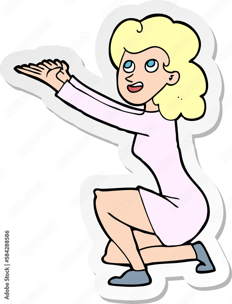sticker of a cartoon woman presentation gesture sticker of a cartoon woman presentation gesture