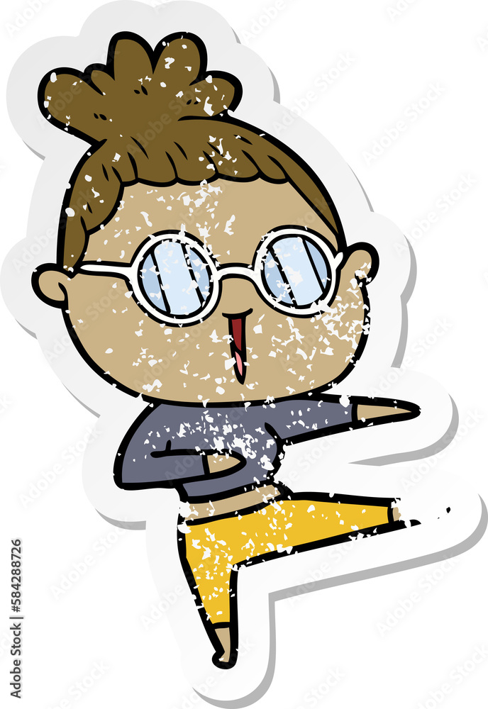 Fototapeta premium distressed sticker of a cartoon woman wearing spectacles