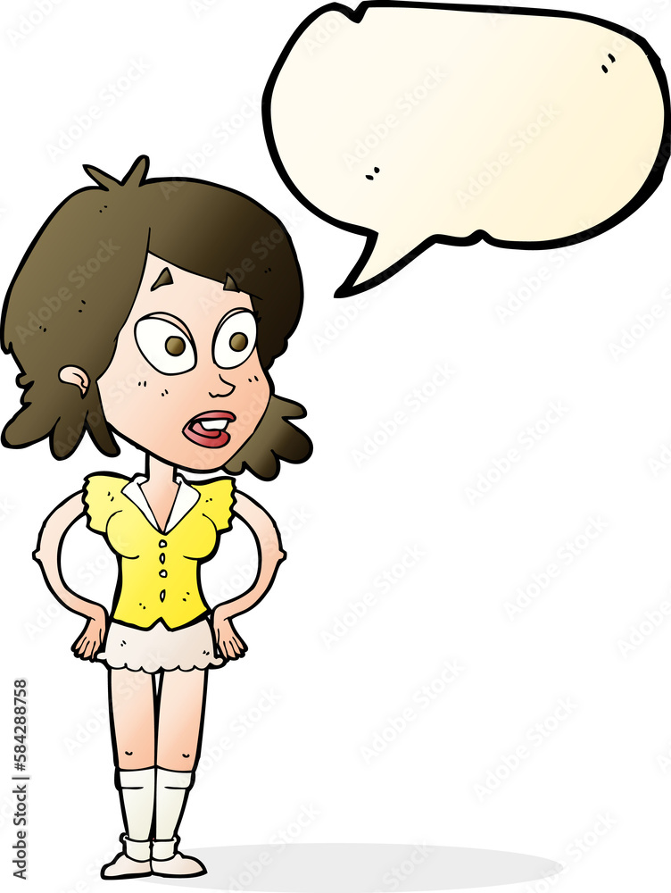 cartoon woman with hands on hips with speech bubble cartoon woman with hands on hips with speech bubble