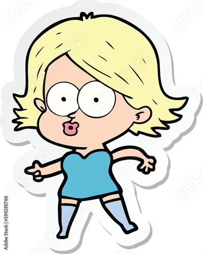 sticker of a cartoon girl pouting