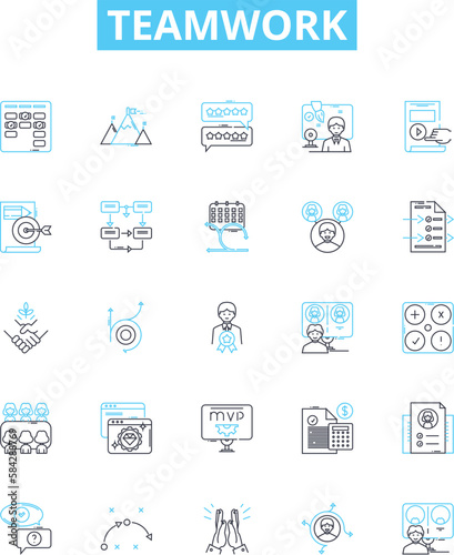 Teamwork vector line icons set. Collaboration, Synergy, Togetherness, Joint-effort, Harmony, Pooled, Partnership illustration outline concept symbols and signs