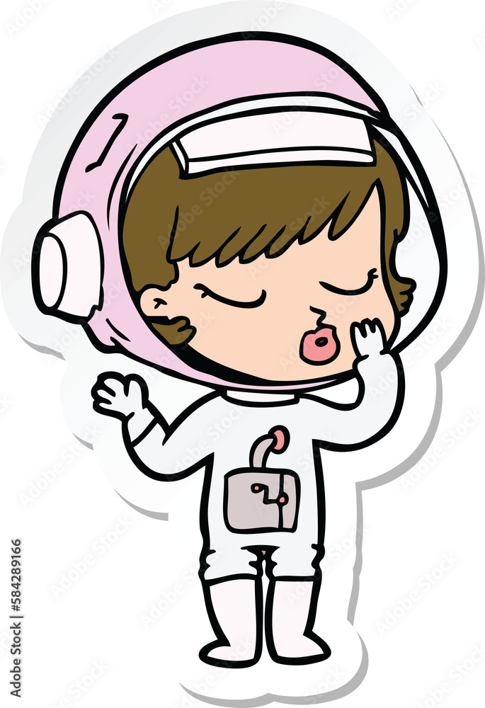 sticker of a cartoon pretty astronaut girl sticker of a cartoon pretty astronaut girl