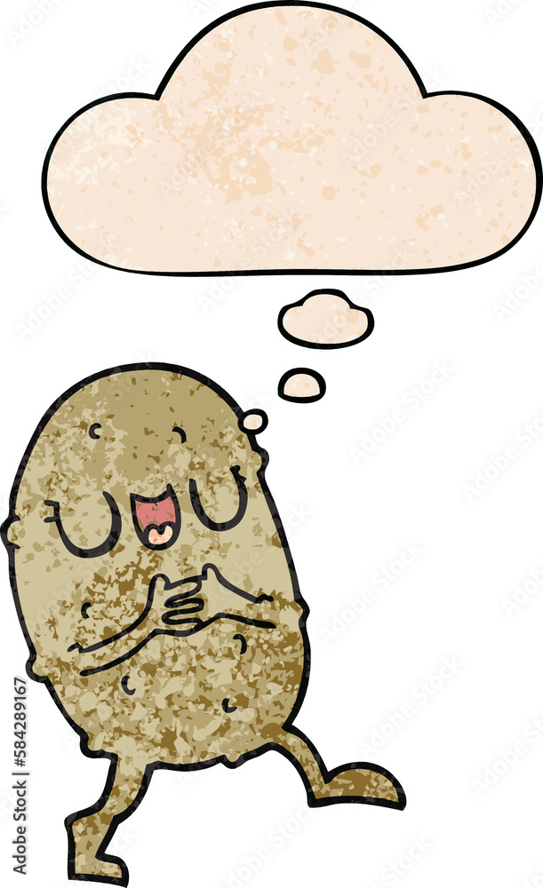 cartoon happy potato and thought bubble in grunge texture pattern style cartoon happy potato and thought bubble in grunge texture pattern style