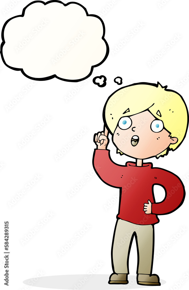 cartoon boy with idea with thought bubble cartoon boy with idea with thought bubble
