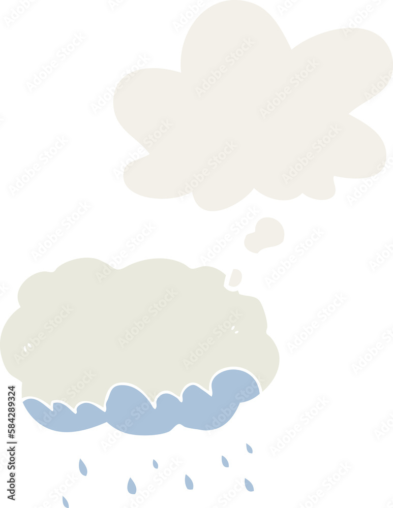 Obraz premium cartoon rain cloud and thought bubble in retro style