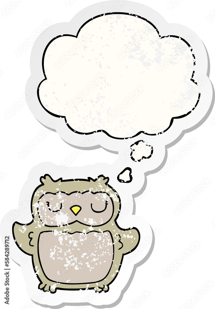 cartoon owl and thought bubble as a distressed worn sticker cartoon owl and thought bubble as a distressed worn sticker