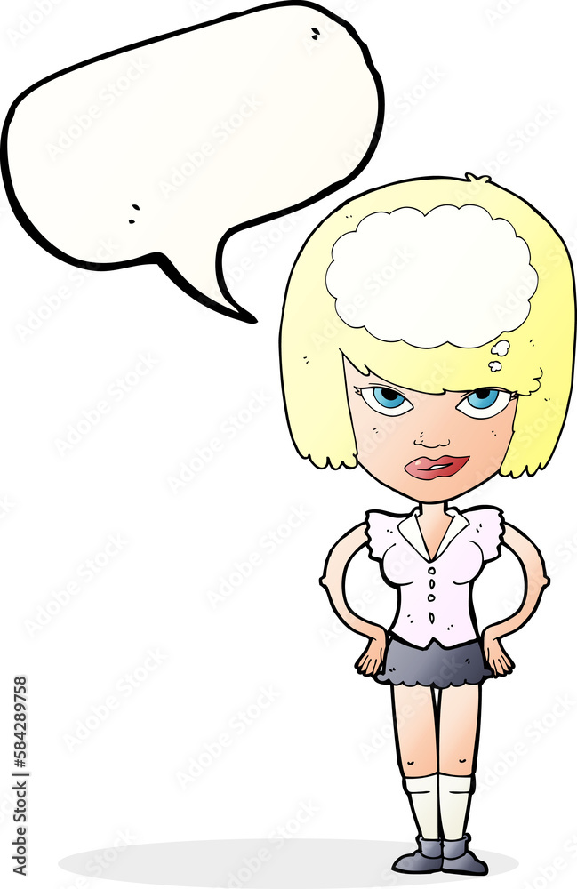 cartoon woman thinking with speech bubble cartoon woman thinking with speech bubble