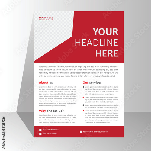 modern brochure flyer design template, poster business leaflets presentation pamphlet annual, a4 print layout with colorful red color vector illustration. Corporate flyer template design with image.