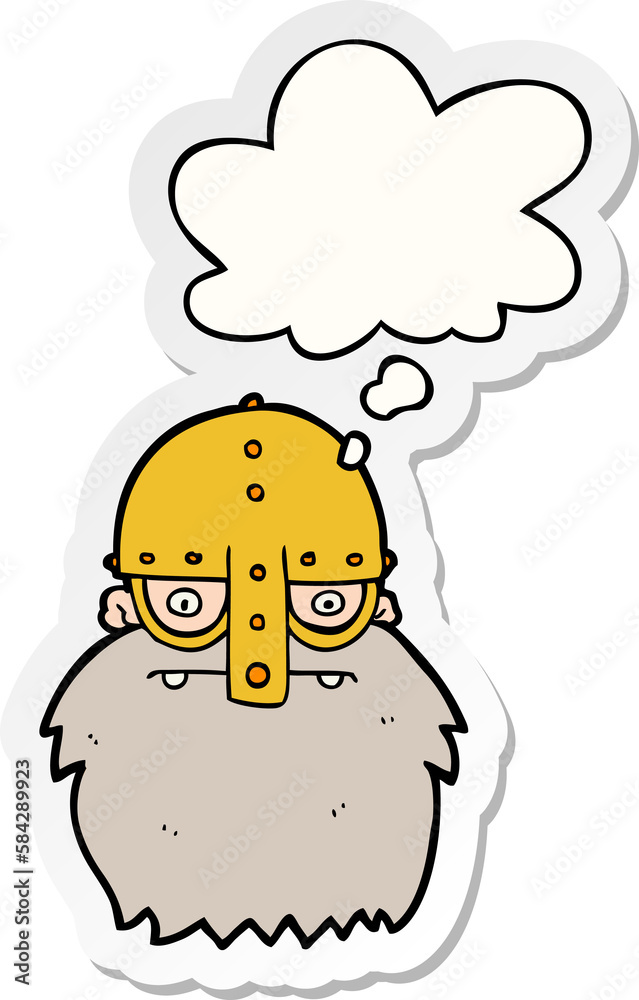 cartoon viking face and thought bubble as a printed sticker cartoon viking face and thought bubble as a printed sticker
