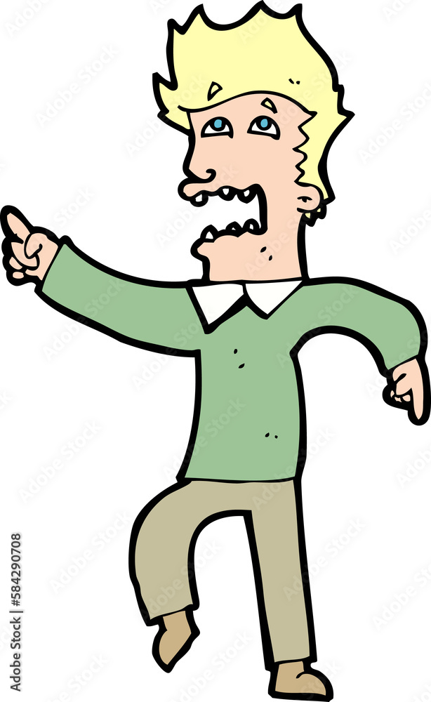 cartoon frightened man pointing