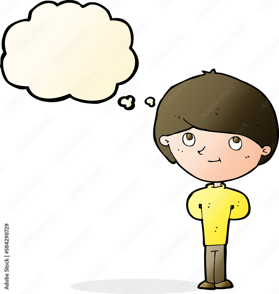 cartoon happy boy with thought bubble cartoon happy boy with thought bubble