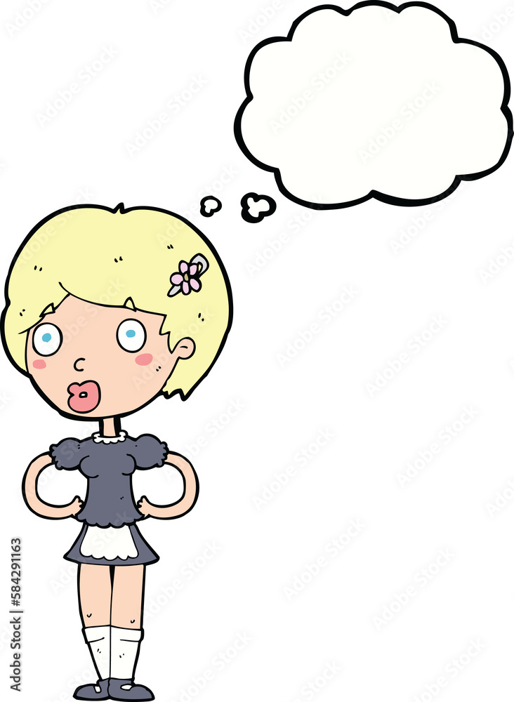 cartoon woman in french maid outfit with thought bubble cartoon woman in french maid outfit with thought bubble