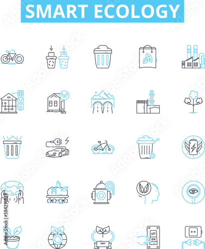 Smart ecology vector line icons set. Smart, Ecology, Sustainable, Renewable, Green, E-waste, Recycling illustration outline concept symbols and signs
