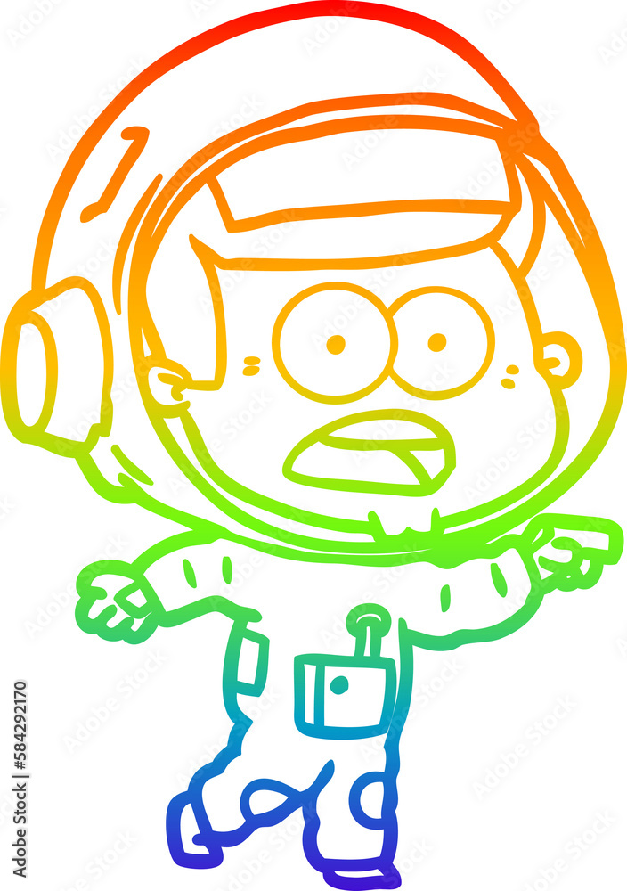Fototapeta premium rainbow gradient line drawing cartoon surprised astronaut