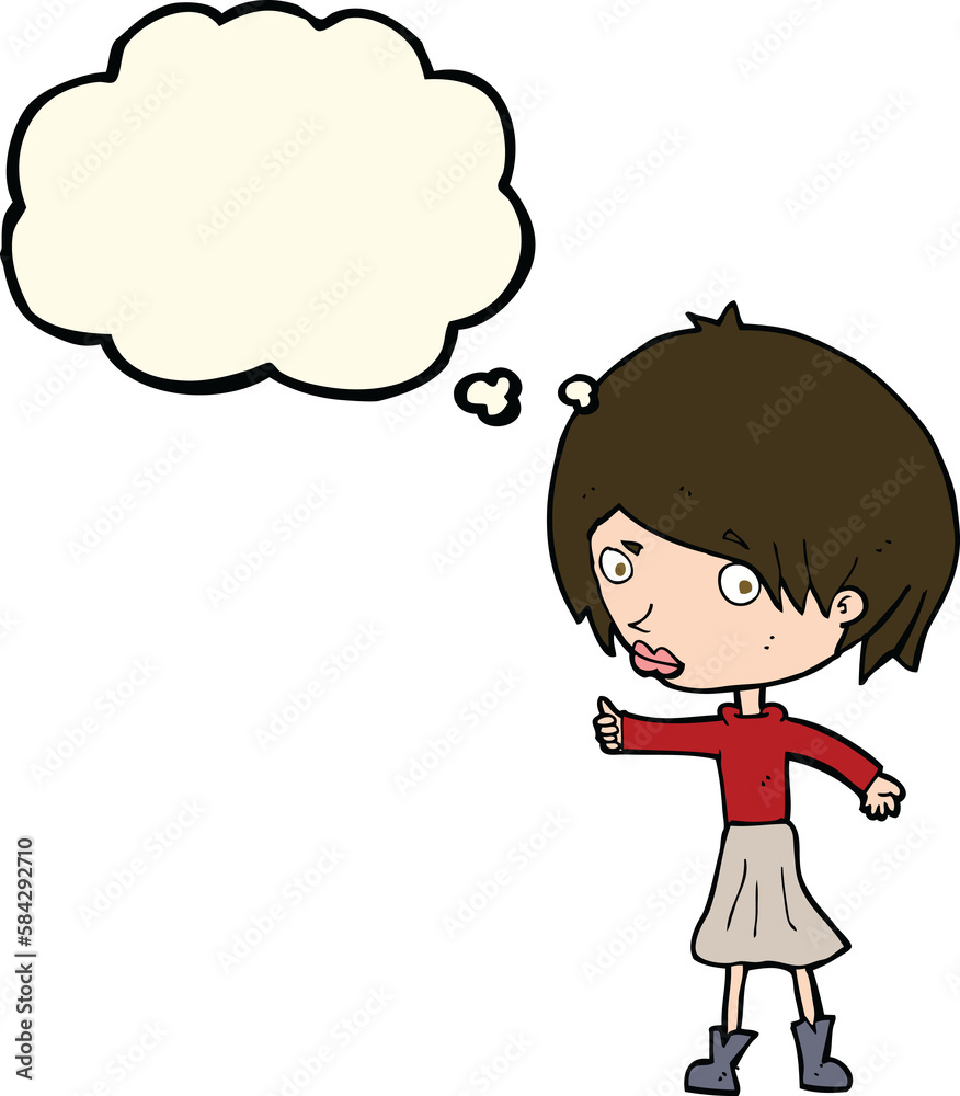 cartoon woman raising eyebrow with thought bubble cartoon woman raising eyebrow with thought bubble