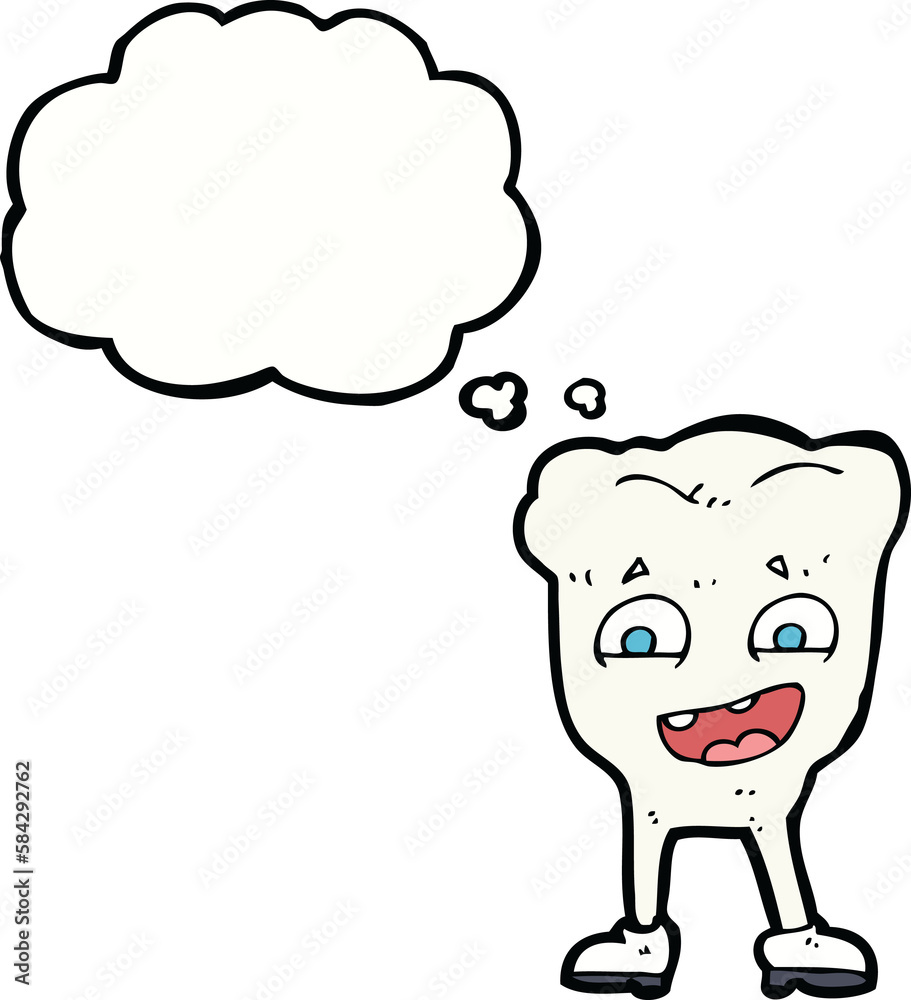 Fototapeta premium cartoon happy tooth with thought bubble