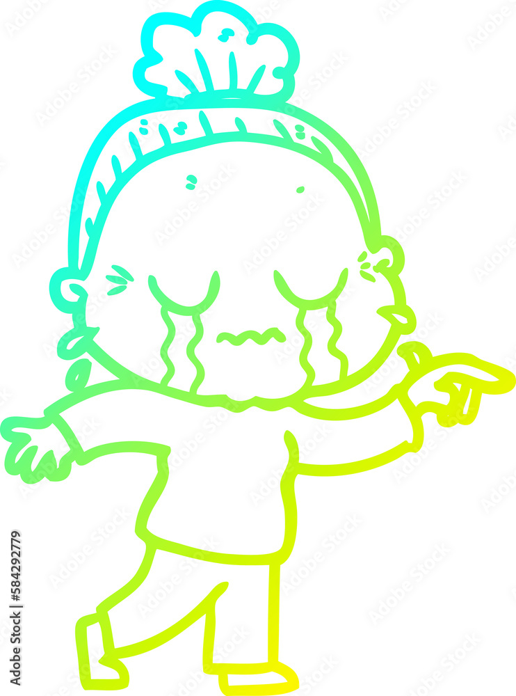 Fototapeta premium cold gradient line drawing cartoon crying old lady