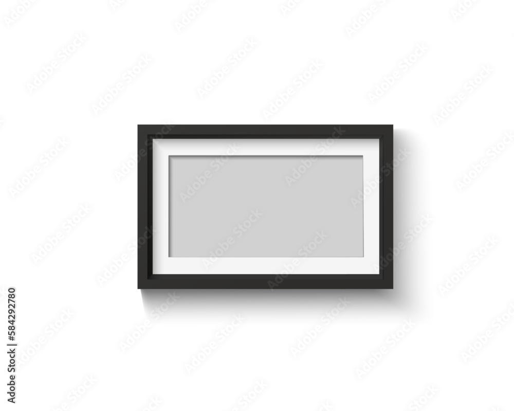 Black blank photo frame set. Vector empty pictures on wall. Square and rectangle art gallery poster Black blank photo frame set. Vector empty pictures on wall. Square and rectangle art gallery poster