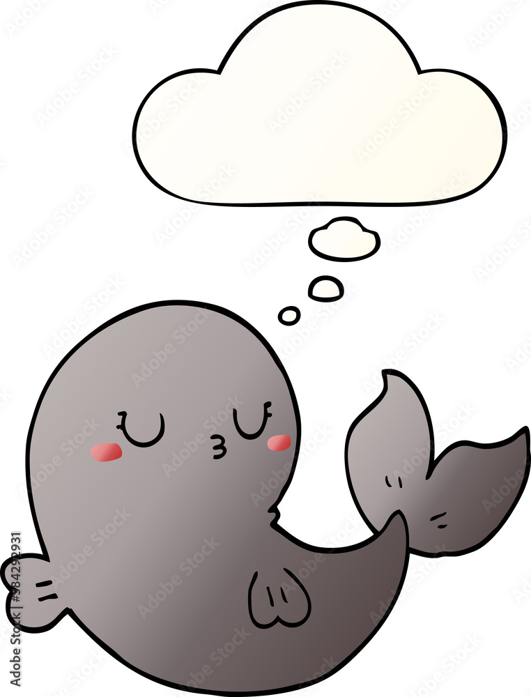 cute cartoon whale and thought bubble in smooth gradient style cute cartoon whale and thought bubble in smooth gradient style