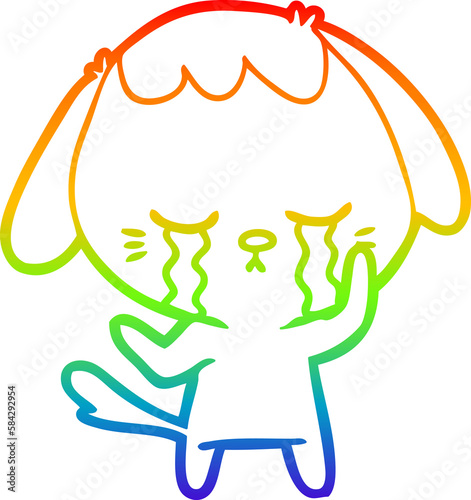 rainbow gradient line drawing cute puppy crying cartoon