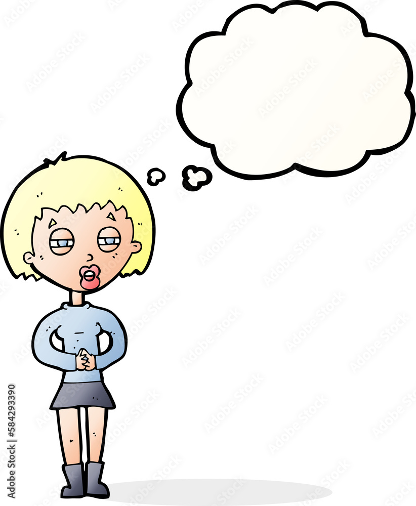 cartoon suspicious girl with thought bubble cartoon suspicious girl with thought bubble